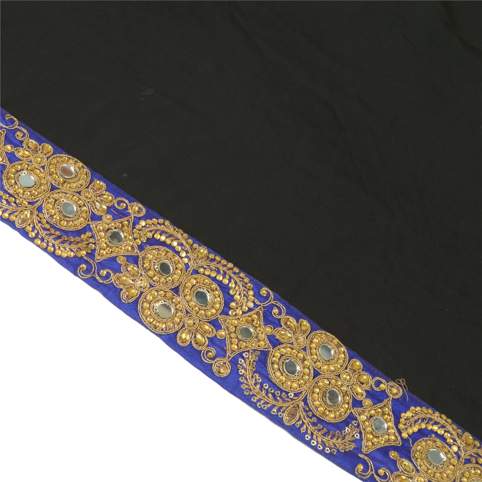 Sanskriti Hand Beaded Party Dress Border 1YD Trim Blue Craft Lace Mirrors Craft