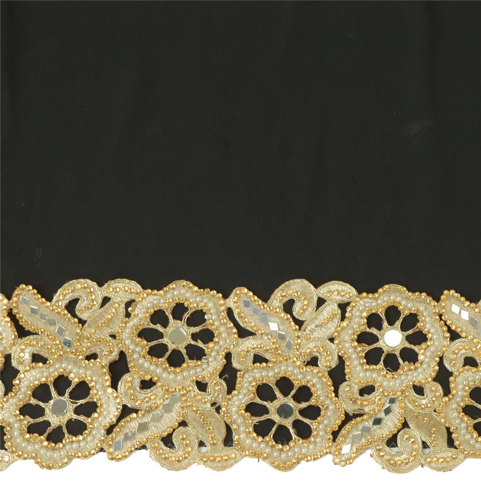 Sanskriti håndperlet brudekant 1 YD Trim gylden kant håndlavet blonde spejle