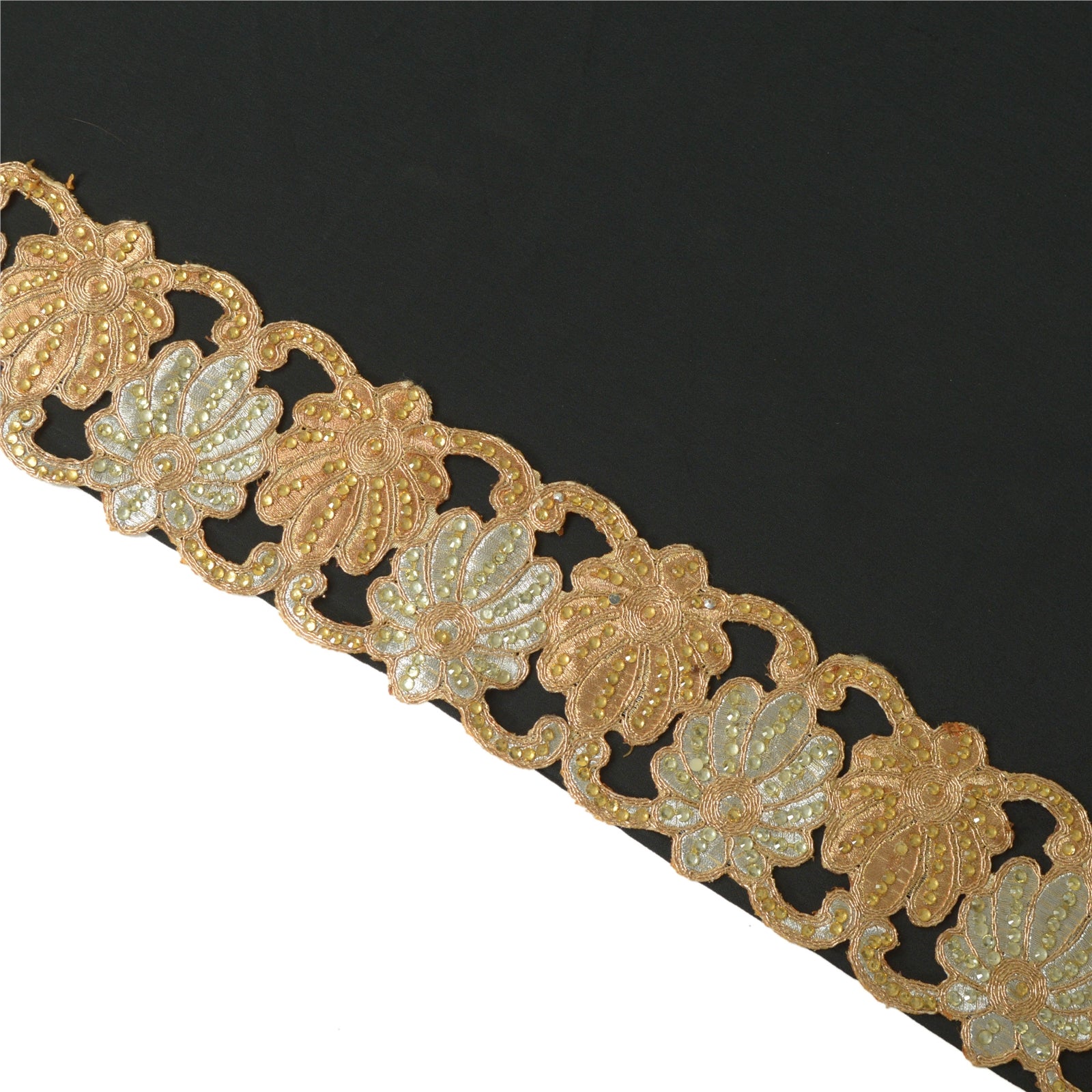 Sanskriti håndperlet brudekant 1 YD kant gyldne håndlavede blonder rhinsten