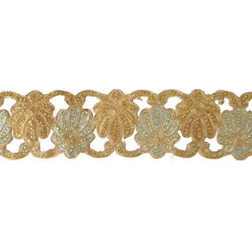 Sanskriti Hand Beaded Bridal Border 1 YD Trim Golden Craft Lace Rhinestones