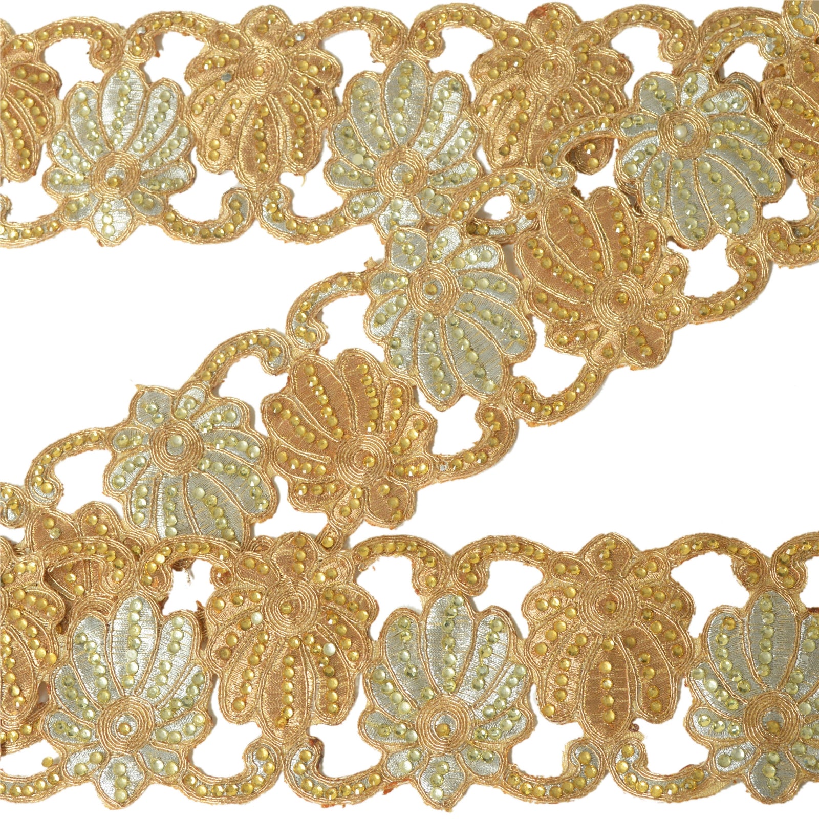 Sanskriti håndperlet brudekant 1 YD kant gyldne håndlavede blonder rhinsten