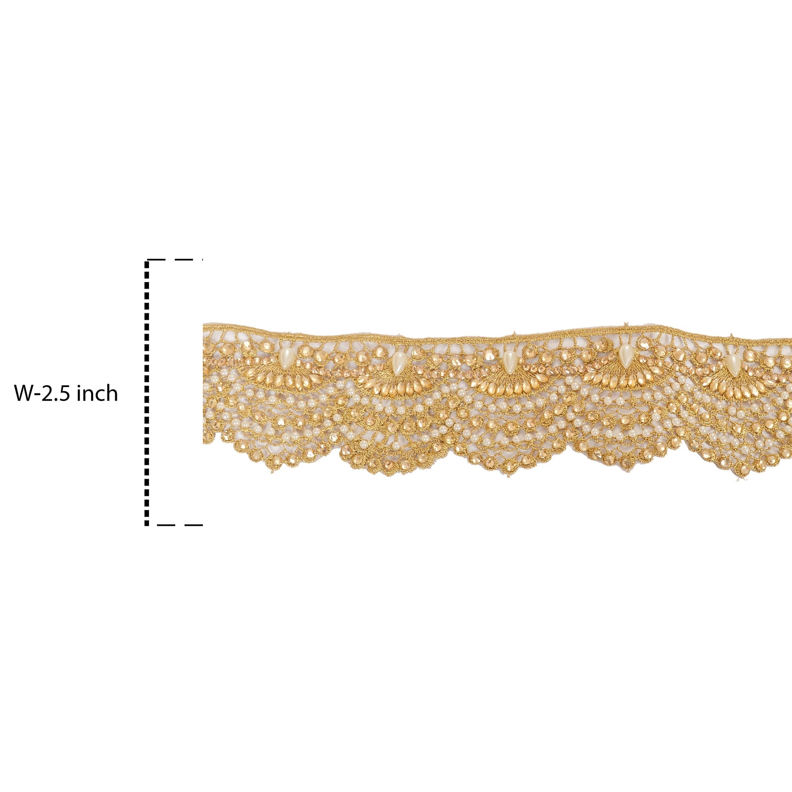 Hand Beaded Bridal Border 1 YD Trim Golden Craft Lace Pearl Beads Rhinestones