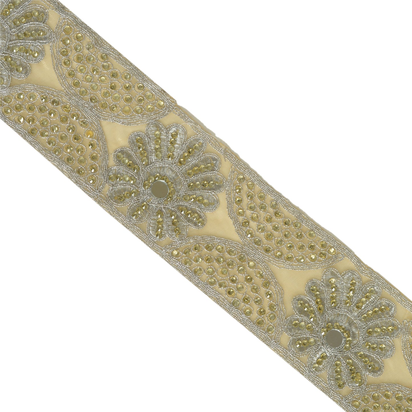 Sanskriti Indian Hand Beaded Dress Border 1 YD Trim Ribbon Golden Craft Lace