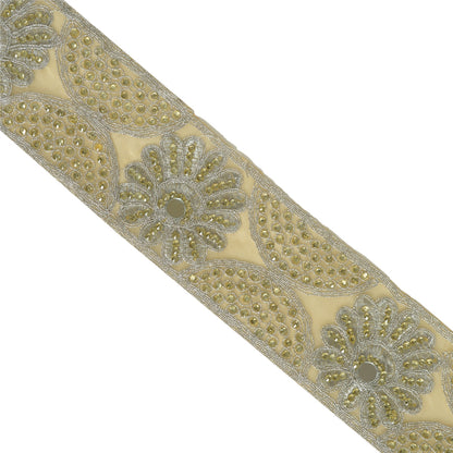 Sanskriti Indian Hand Beaded Dress Border 1 YD Trim Ribbon Golden Craft Lace