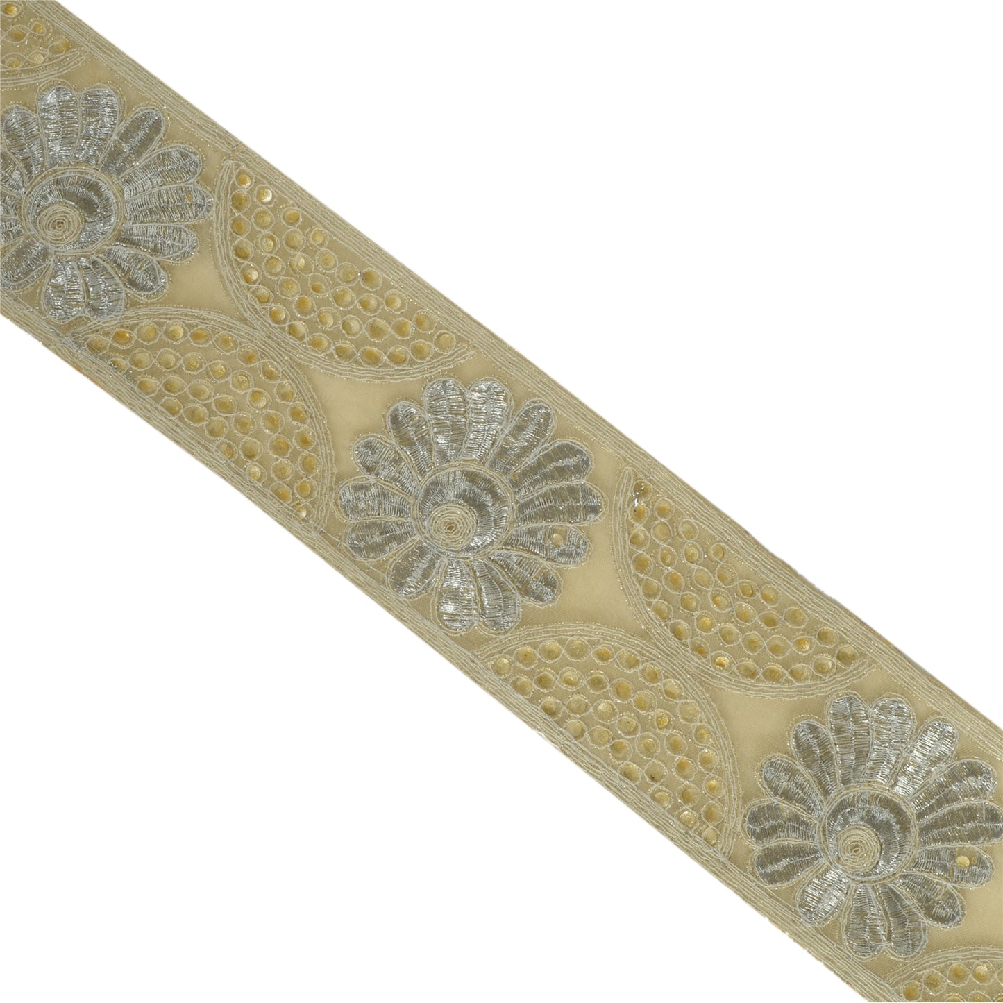 Sanskriti Indian Hand Beaded Dress Border 1 YD Trim Ribbon Golden Craft Lace