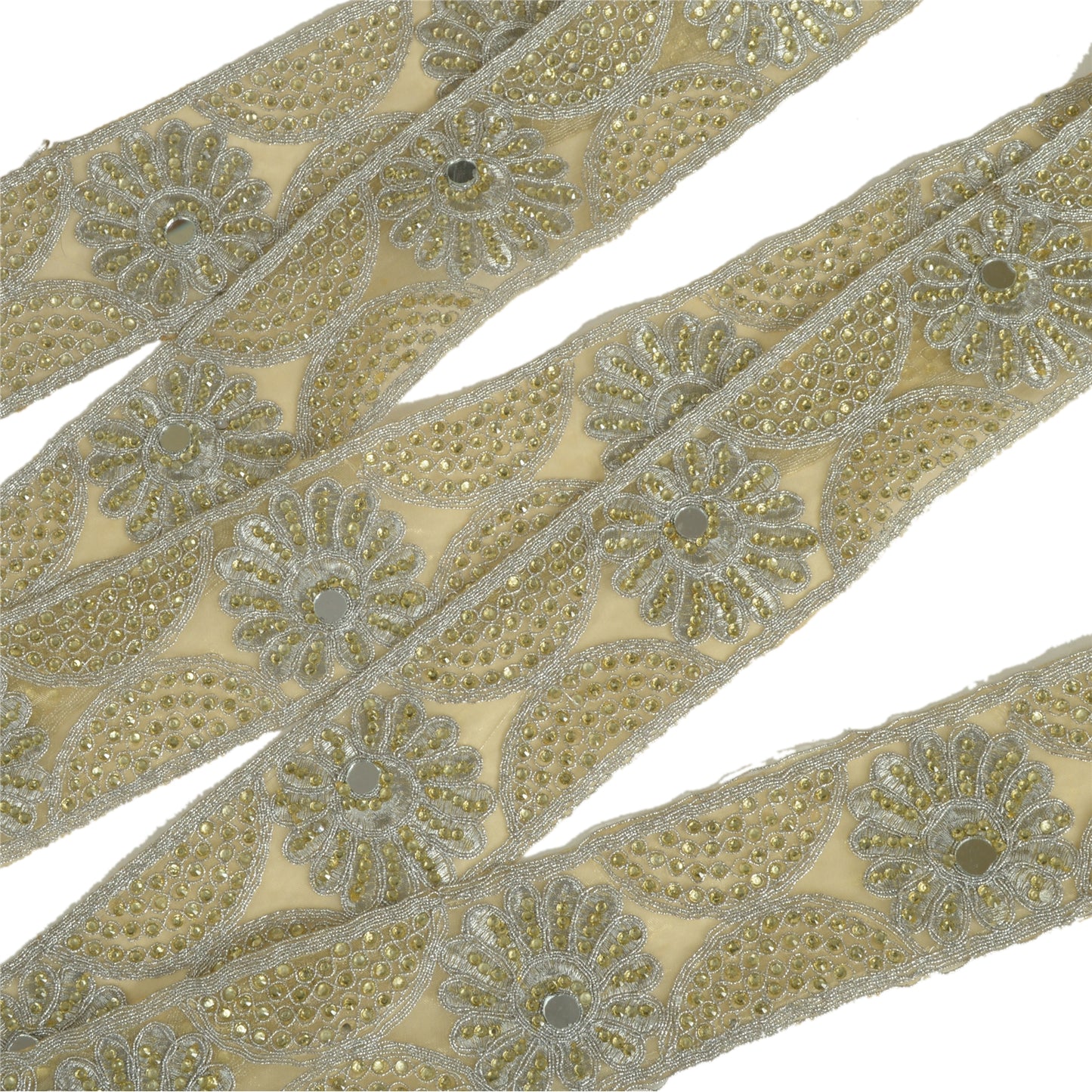 Sanskriti Indian Hand Beaded Dress Border 1 YD Trim Ribbon Golden Craft Lace