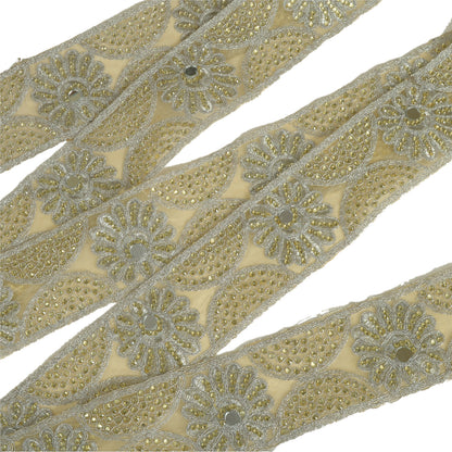 Sanskriti Indian Hand Beaded Dress Border 1 YD Trim Ribbon Golden Craft Lace