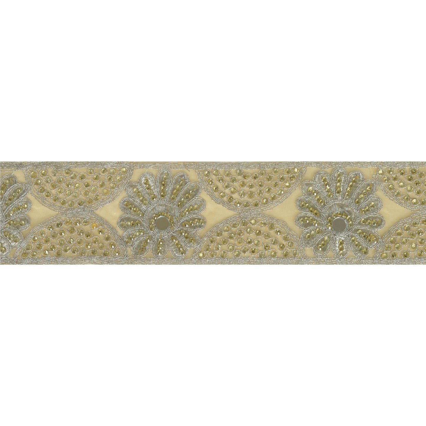 Sanskriti Indian Hand Beaded Dress Border 1 YD Trim Ribbon Golden Craft Lace