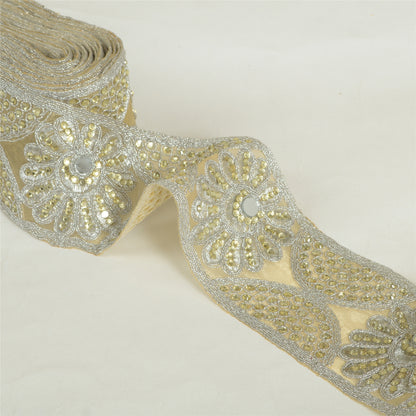 Sanskriti Indian Hand Beaded Dress Border 1 YD Trim Ribbon Golden Craft Lace