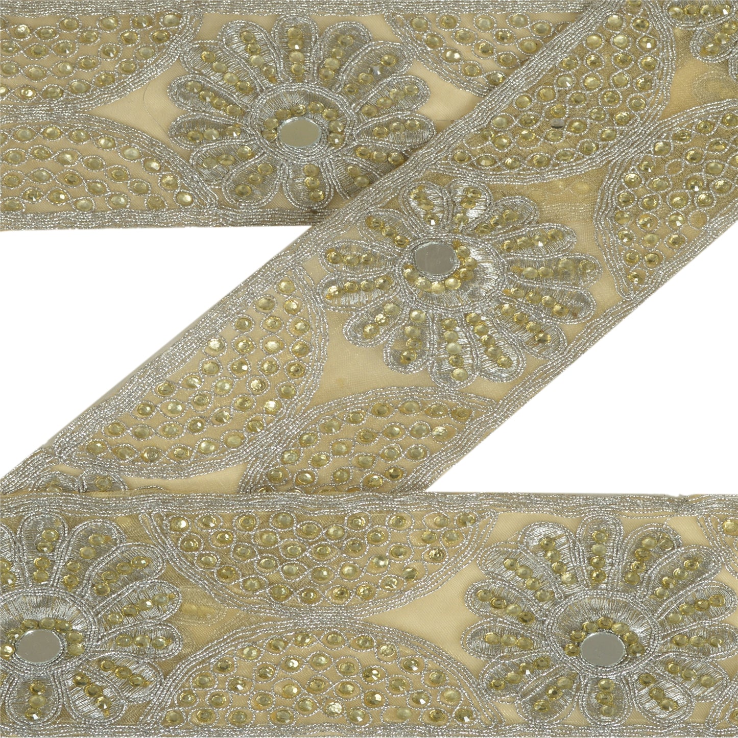 Sanskriti Indian Hand Beaded Dress Border 1 YD Trim Ribbon Golden Craft Lace