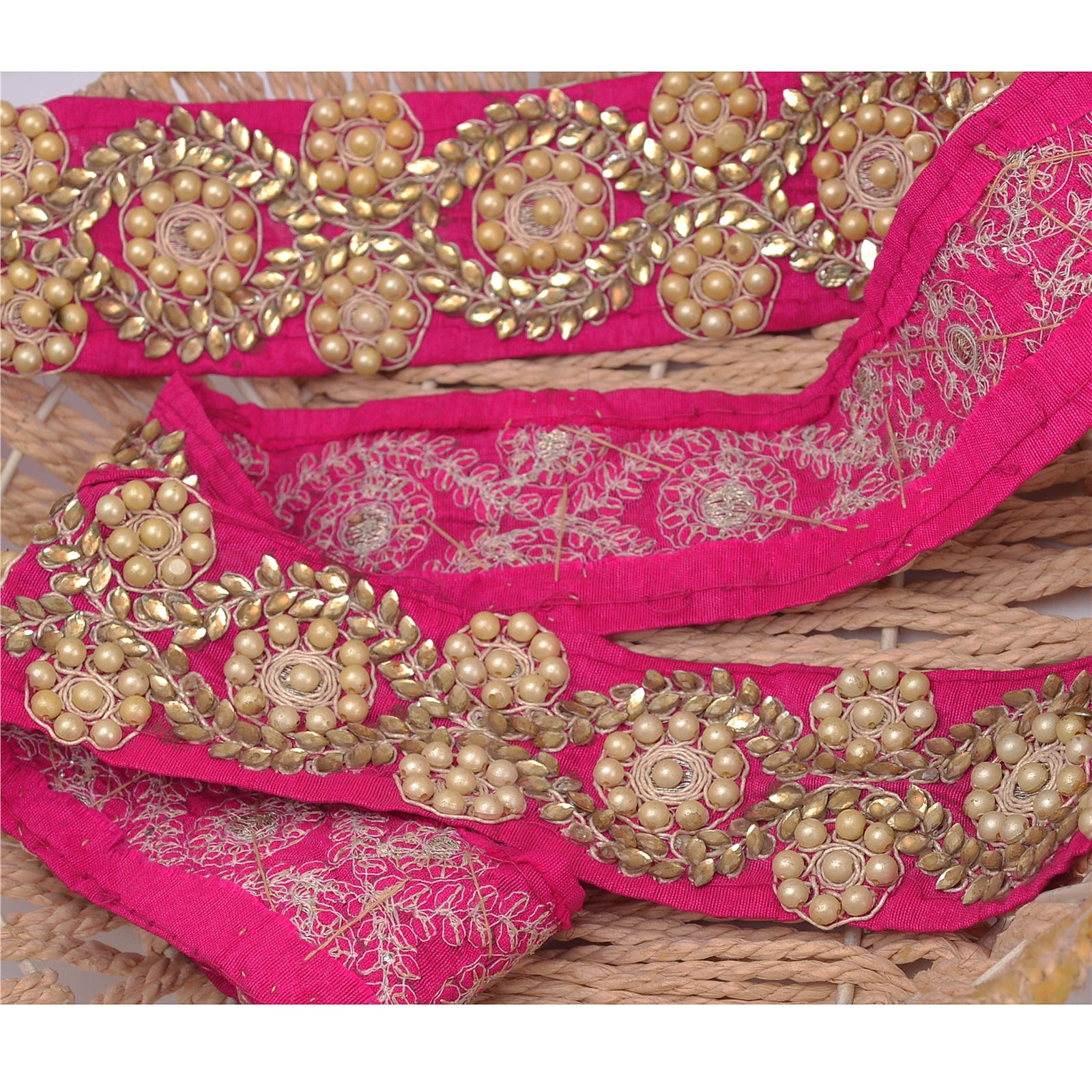 Sanskriti Handmade Dress Sewing 2" W Border 1 YD Trim Pink Craft Decor Lace