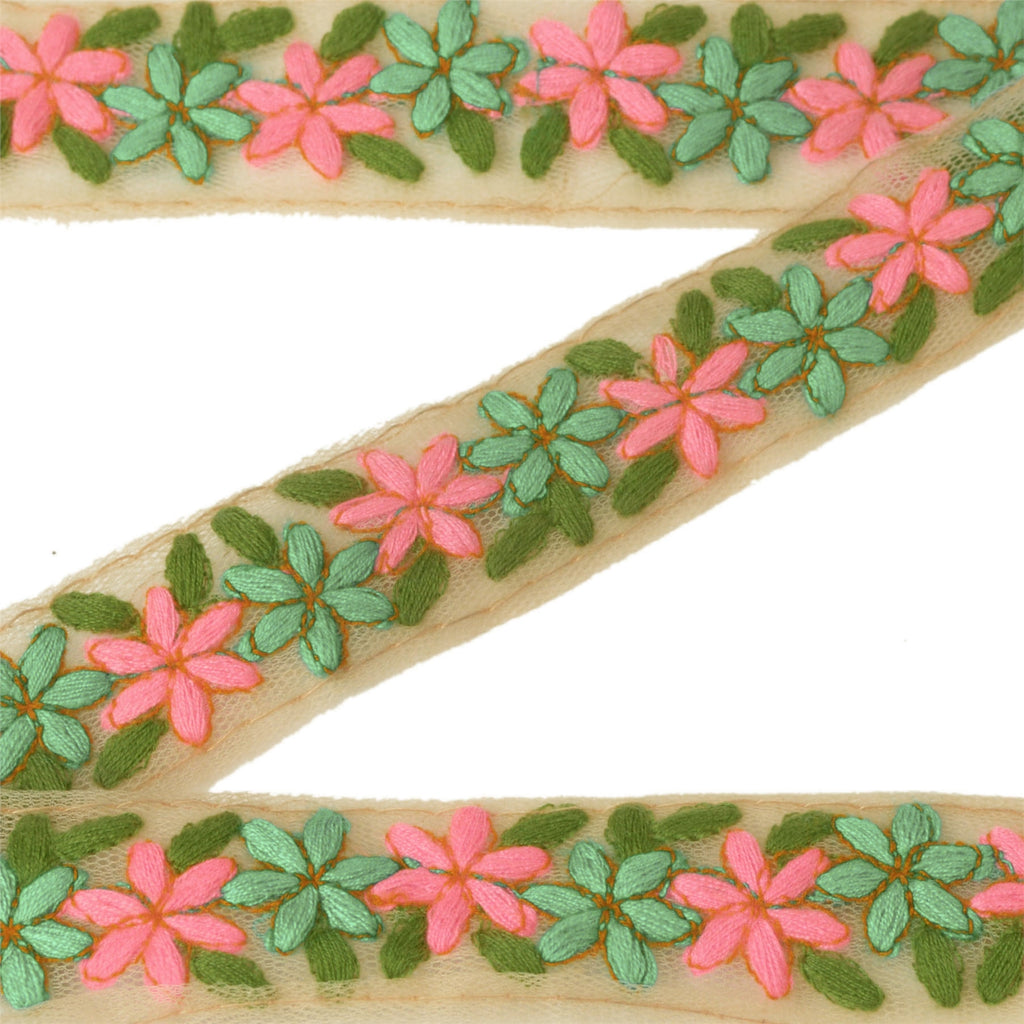 Sanskriti Embroidered Dress Sewing Border 1 YD Trim Green Craft Decor Lace