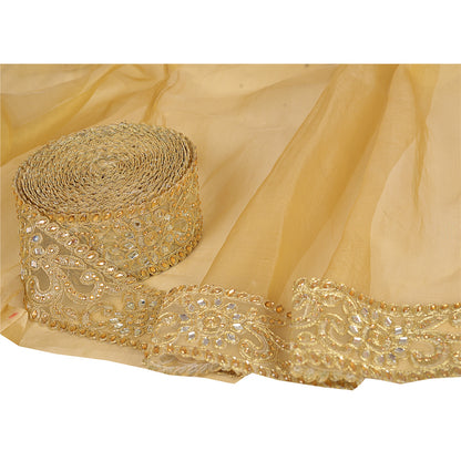 Sanskriti Hand Beaded Bridal Dress Border 1 Yard Trim Ribbon Golden Craft Lace
