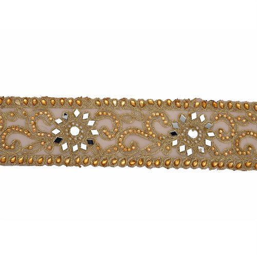 Sanskriti Hand Beaded Bridal Dress Border 1 Yard Trim Ribbon Golden Craft Lace