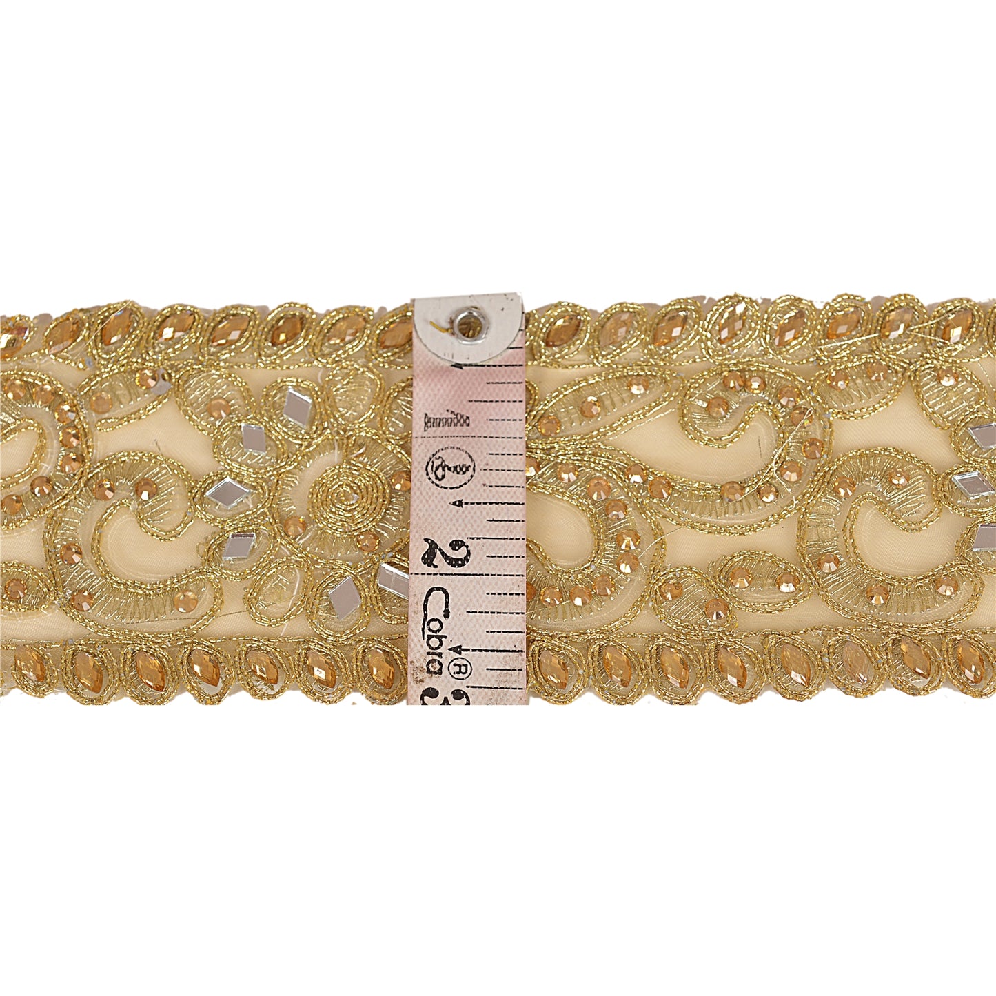 Sanskriti Hand Beaded Bridal Dress Border 1 Yard Trim Ribbon Golden Craft Lace