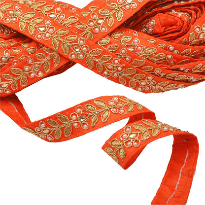 Sanskriti Handmade Dress Sewing 1" W Border 1 YD Trim Orange Craft Decor Lace