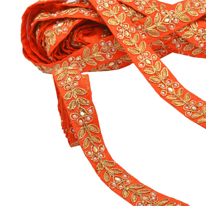 Sanskriti Handmade Dress Sewing 1" W Border 1 YD Trim Orange Craft Decor Lace