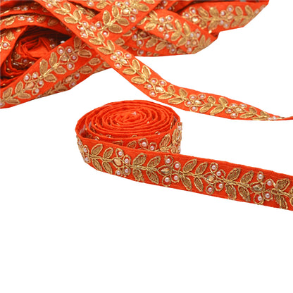 Sanskriti Handmade Dress Sewing 1" W Border 1 YD Trim Orange Craft Decor Lace