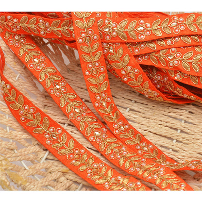 Sanskriti Handmade Dress Sewing 1" W Border 1 YD Trim Orange Craft Decor Lace