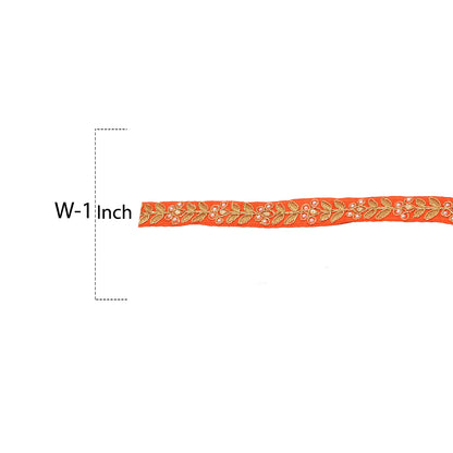 Sanskriti Handmade Dress Sewing 1" W Border 1 YD Trim Orange Craft Decor Lace