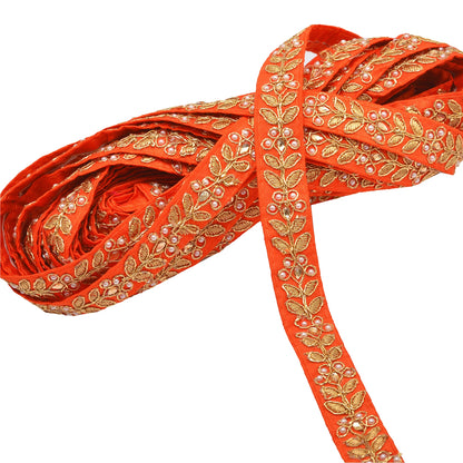 Sanskriti Handmade Dress Sewing 1" W Border 1 YD Trim Orange Craft Decor Lace