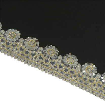 Sanskriti Hand Beaded Bridal Dress Border 1YD Trim Ribbon Craft Lace Silver