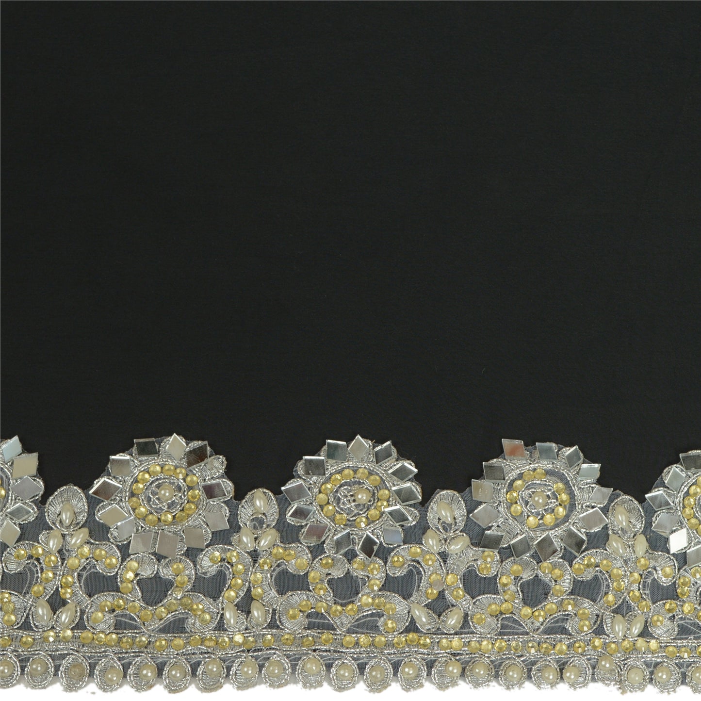 Sanskriti Hand Beaded Bridal Dress Border 1YD Trim Ribbon Craft Lace Silver