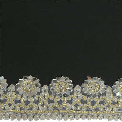 Sanskriti Hand Beaded Bridal Dress Border 1YD Trim Ribbon Craft Lace Silver