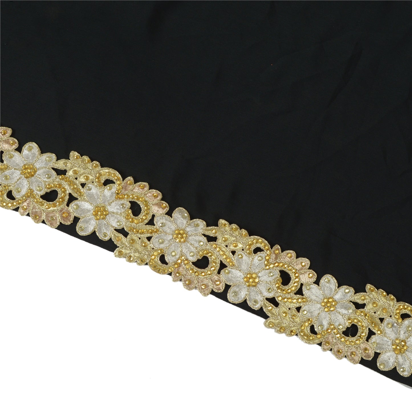 Sanskriti Hand Beaded Dress Bridal Border 1 YD Trim Ribbon Silver Craft Lace