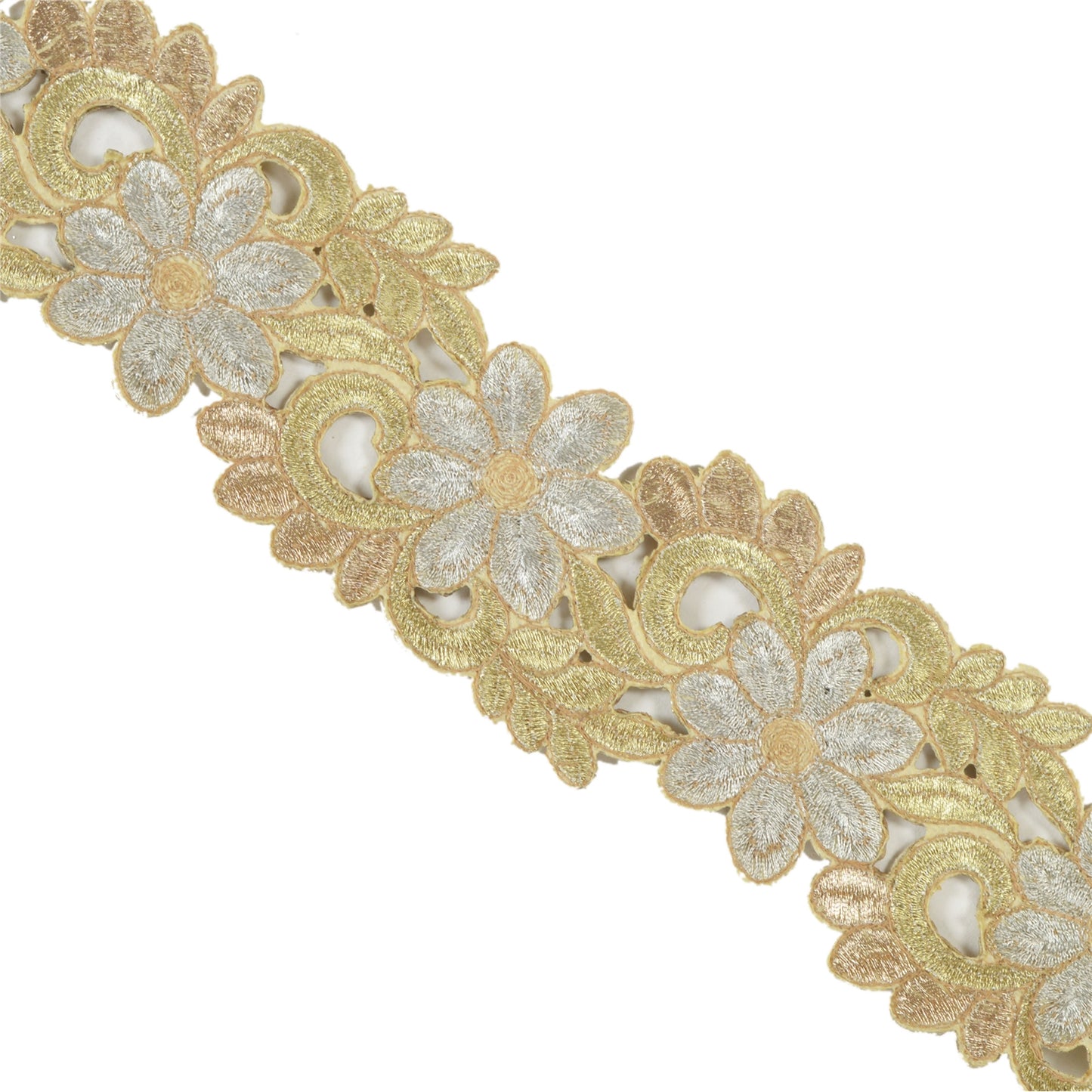 Sanskriti Hand Beaded Dress Bridal Border 1 YD Trim Ribbon Silver Craft Lace