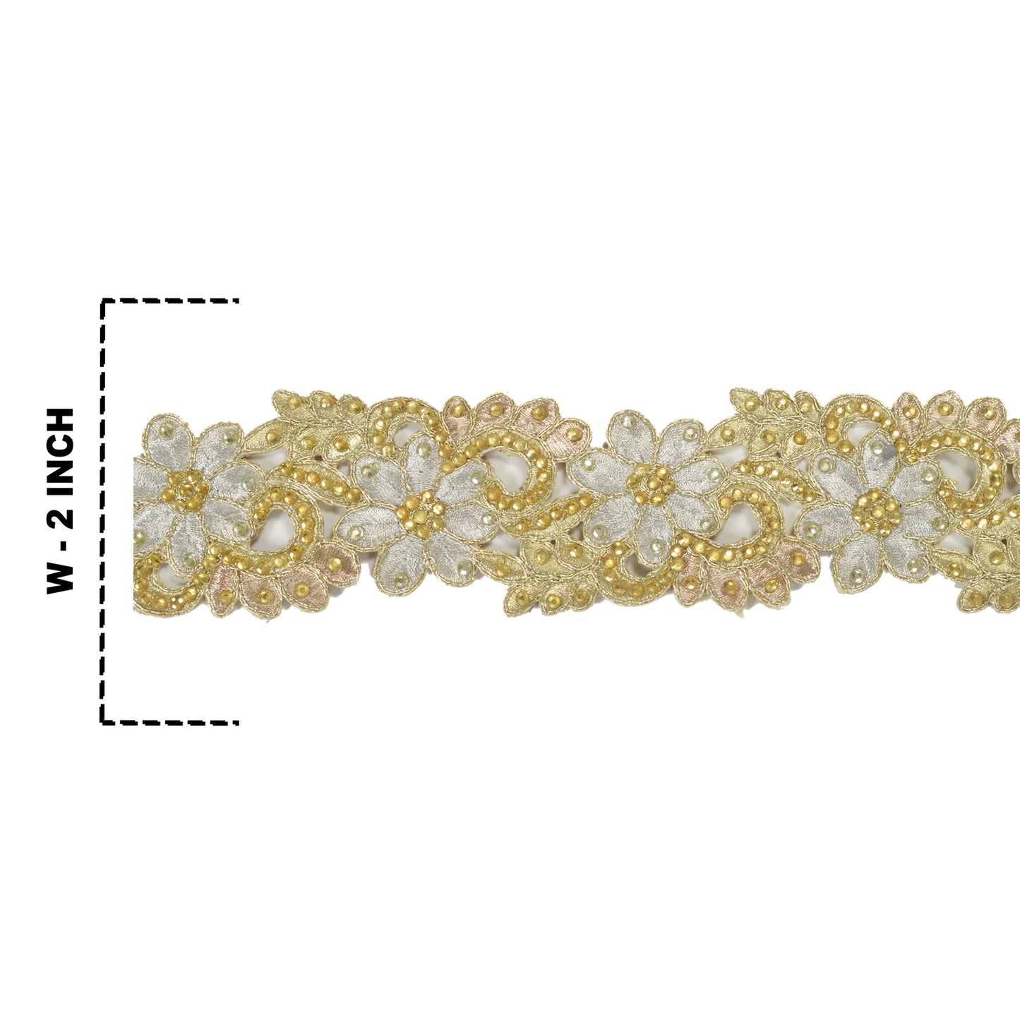 Sanskriti Hand Beaded Dress Bridal Border 1 YD Trim Ribbon Silver Craft Lace