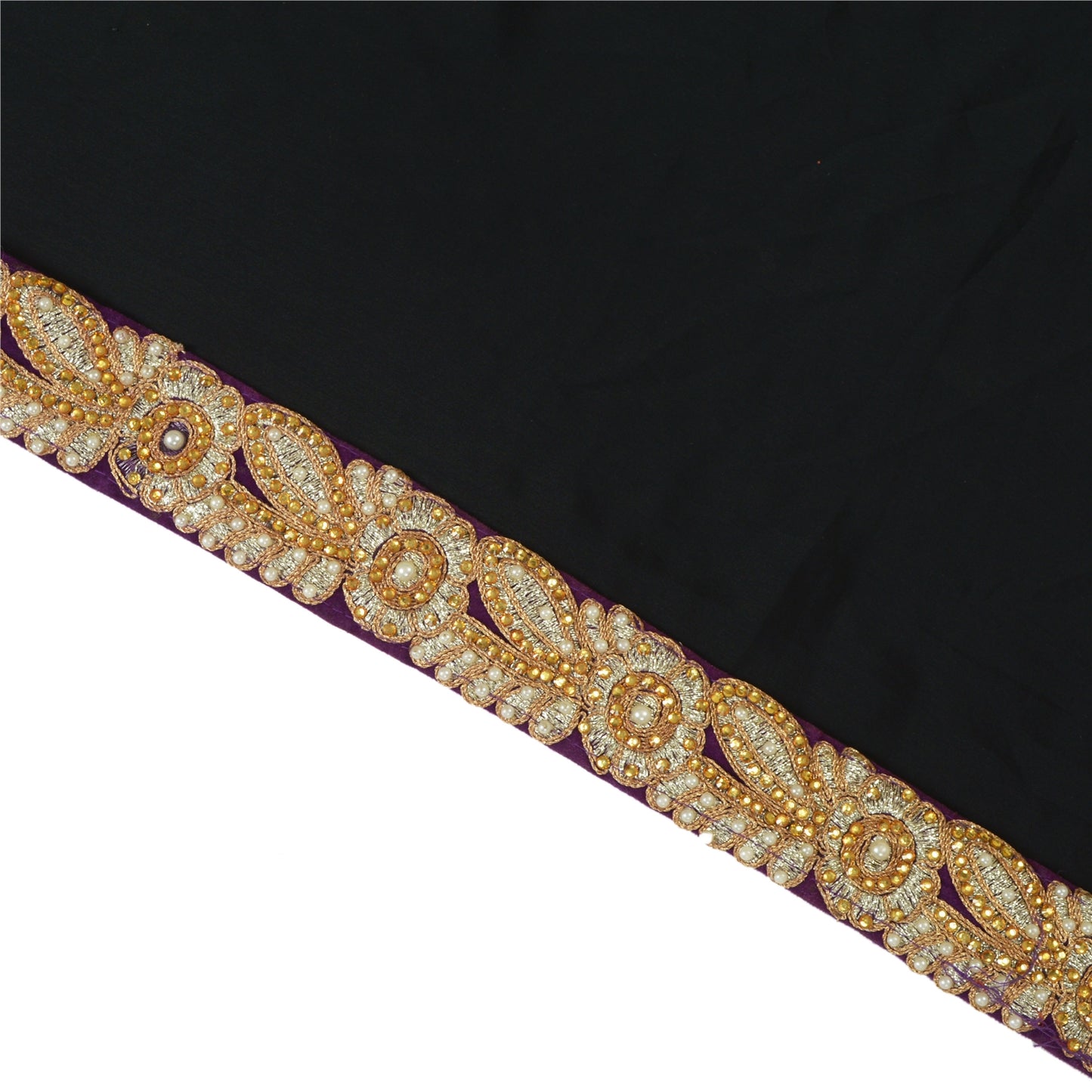 Sanskriti Hand Beaded Dress Bridal Border 1 YD Trim Purple Craft Zircon Lace