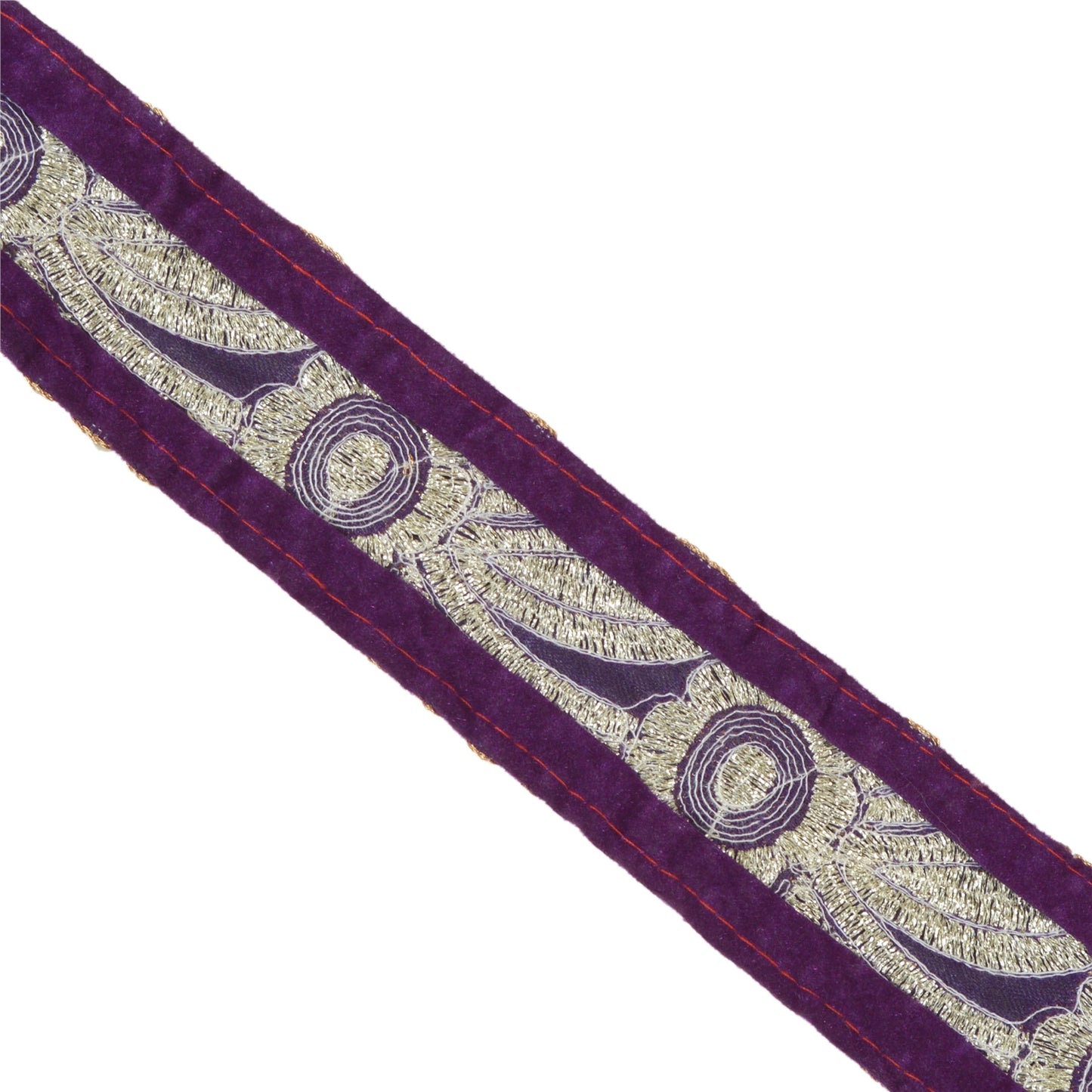 Sanskriti Hand Beaded Dress Bridal Border 1 YD Trim Purple Craft Zircon Lace