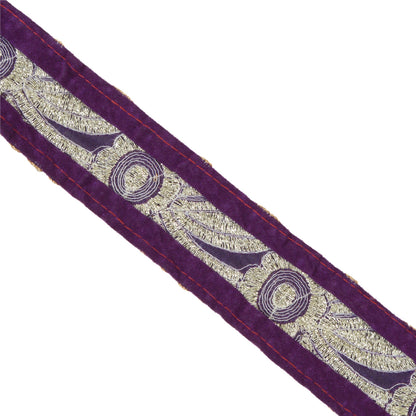 Sanskriti Hand Beaded Dress Bridal Border 1 YD Trim Purple Craft Zircon Lace