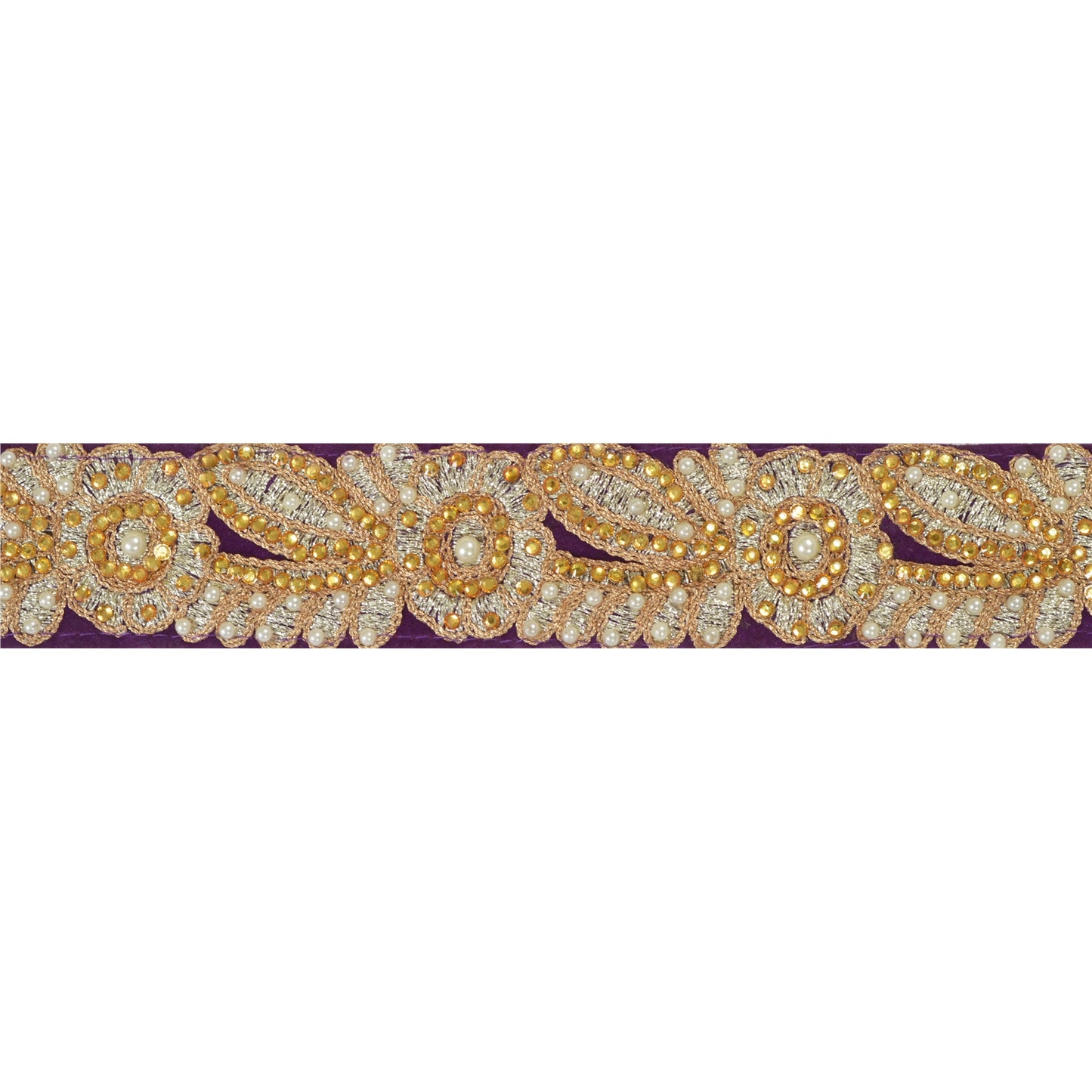 Sanskriti Hand Beaded Dress Bridal Border 1 YD Trim Purple Craft Zircon Lace