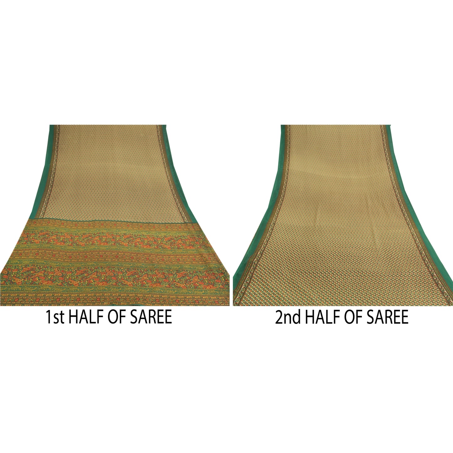 Sanskriti Vintage Green Indian Sarees Moss Crepe Blouse Piecd Print Sari Fabric