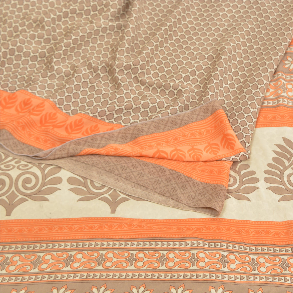 Sanskriti Vintage Gray Indian Sarees Moss Crepe Printed Sari 5YD Craft Fabric