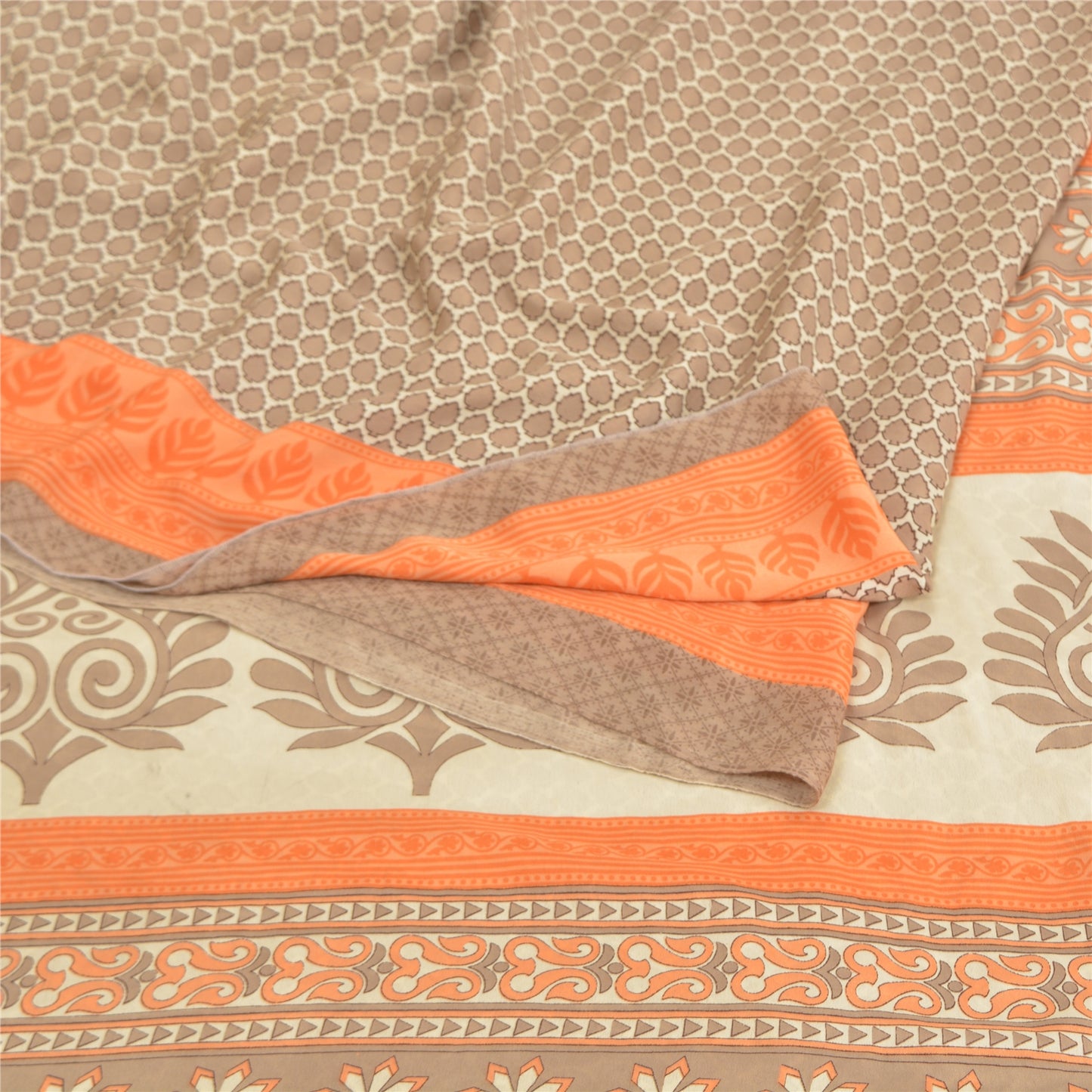 Sanskriti Vintage Gray Indian Sarees Moss Crepe Printed Sari 5YD Craft Fabric