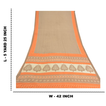 Sanskriti Vintage Gray Indian Sarees Moss Crepe Printed Sari 5YD Craft Fabric