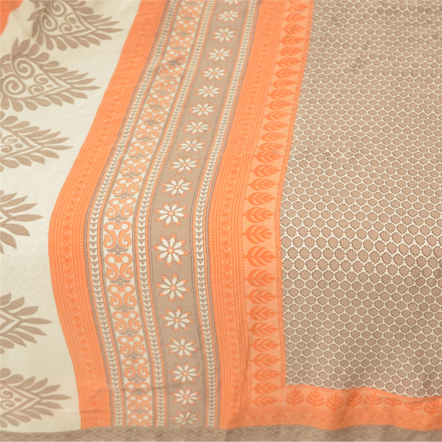 Sanskriti Vintage Gray Indian Sarees Moss Crepe Printed Sari 5YD Craft Fabric