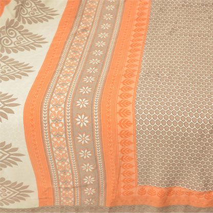 Sanskriti Vintage Gray Indian Sarees Moss Crepe Printed Sari 5YD Craft Fabric