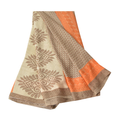 Sanskriti Vintage Gray Indian Sarees Moss Crepe Printed Sari 5YD Craft Fabric