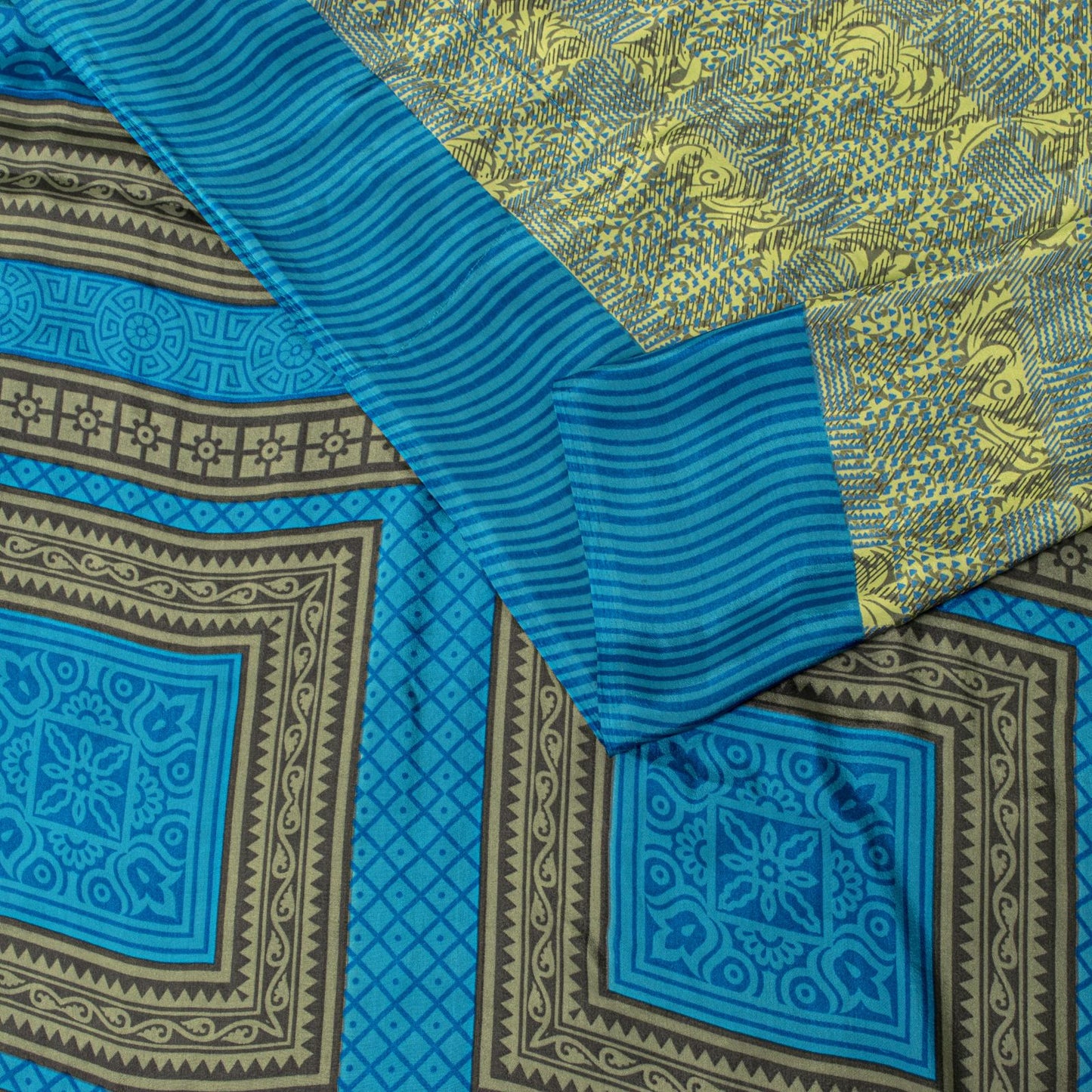 Sanskriti Vintage Cream Saree Moss Crepe Abstract Geometric Print Sari 5.5Yard