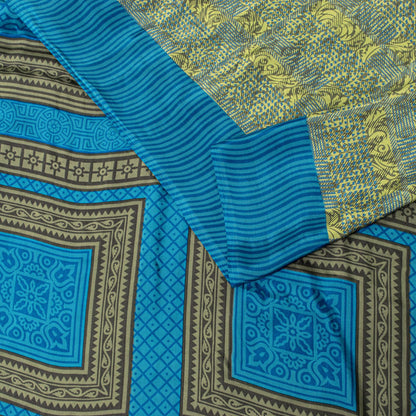 Sanskriti Vintage Cream Saree Moss Crepe Abstract Geometric Print Sari 5.5Yard
