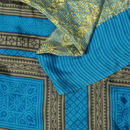 Sanskriti Vintage Cream Saree Moss Crepe Abstract Geometric Print Sari 5.5Yard