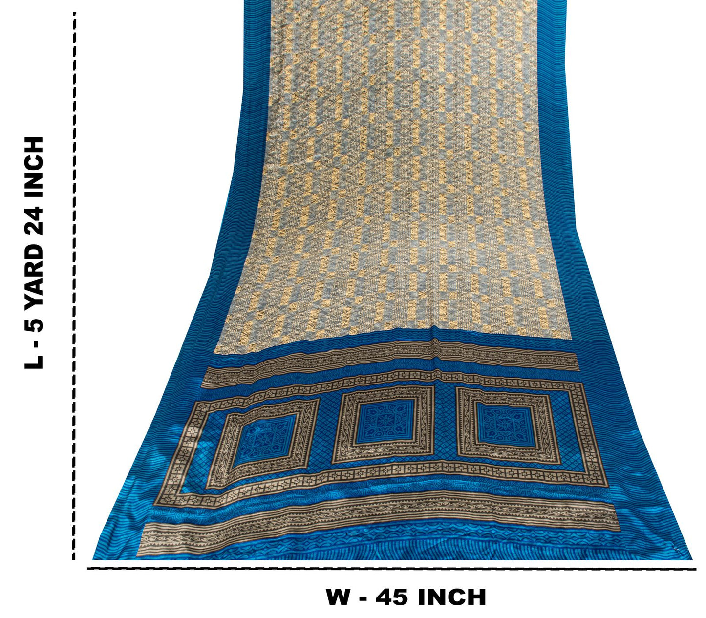 Sanskriti Vintage Cream Saree Moss Crepe Abstract Geometric Print Sari 5.5Yard