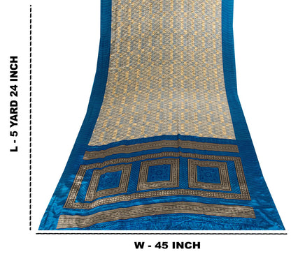 Sanskriti Vintage Cream Saree Moss Crepe Abstract Geometric Print Sari 5.5Yard