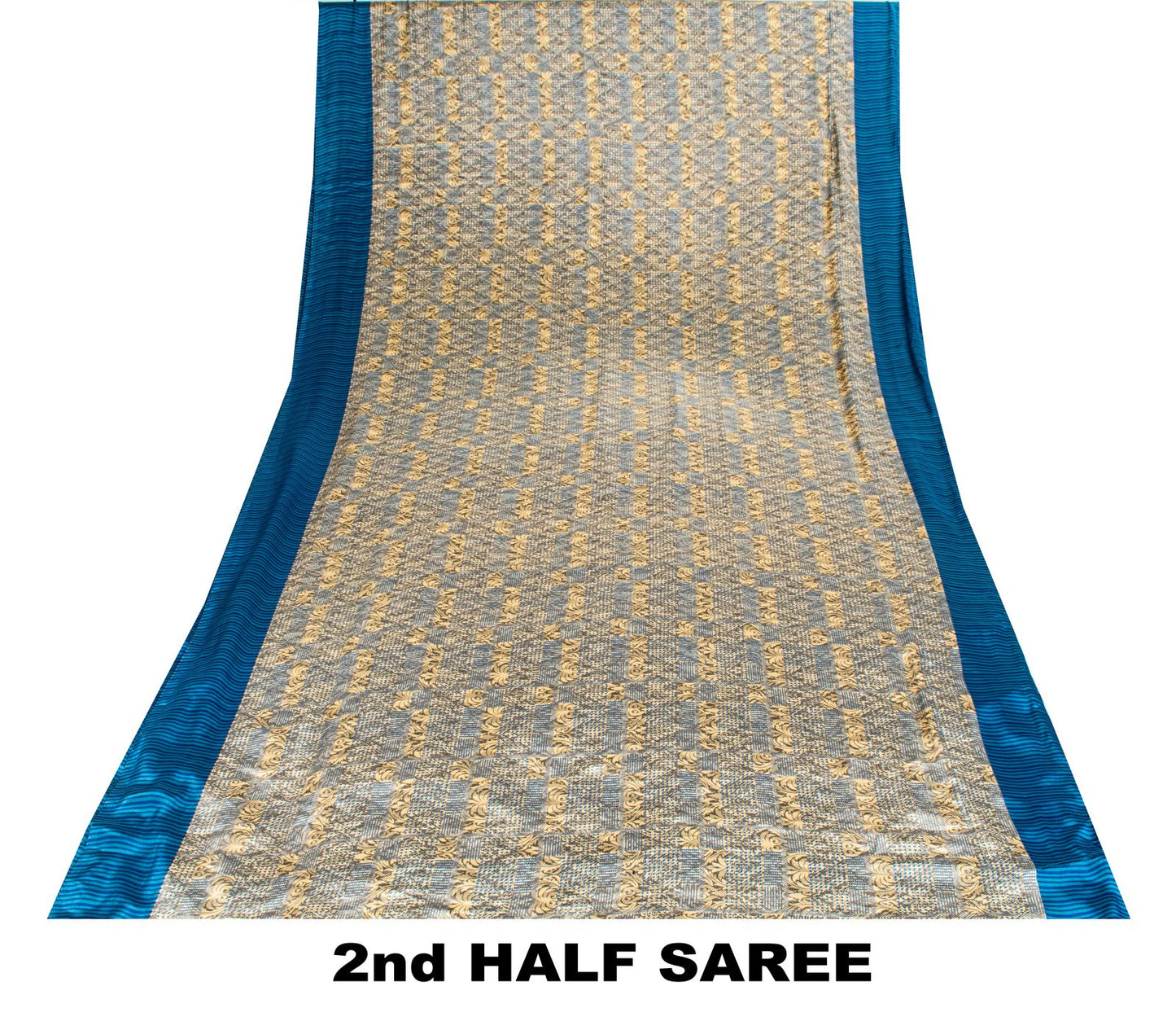 Sanskriti Vintage Cream Saree Moss Crepe Abstract Geometric Print Sari 5.5Yard