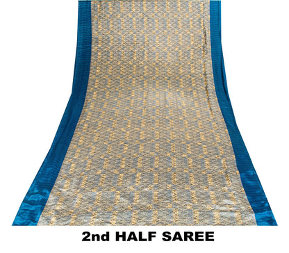 Sanskriti Vintage Cream Saree Moss Crepe Abstract Geometric Print Sari 5.5Yard