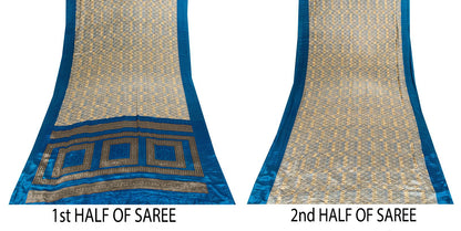 Sanskriti Vintage Cream Saree Moss Crepe Abstract Geometric Print Sari 5.5Yard
